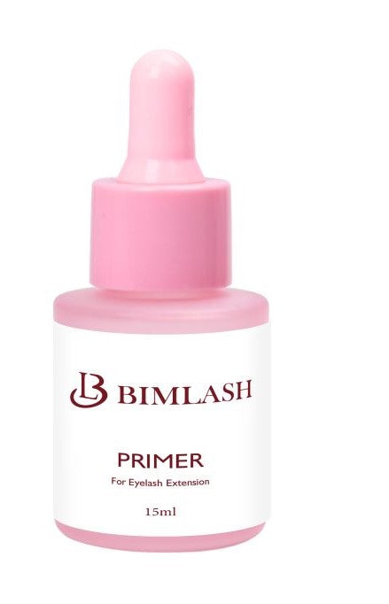 eyelash extension primer bottle with pink cap on a white background RB Lash and Brow New York